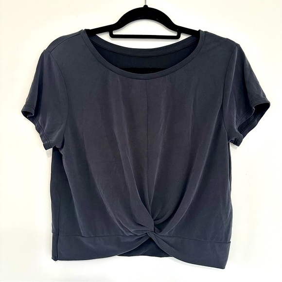 ZYIA Tops - Zyia Active Front Knot T-Shirt Charcoal Black Large